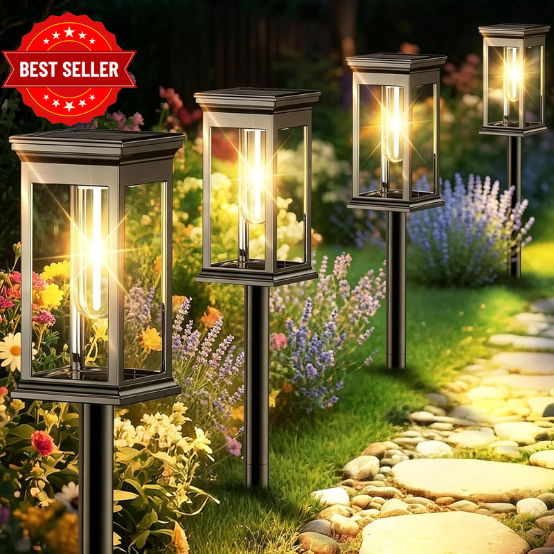 Solar Pathway Lights Outdoor, 4 Pack Upgraded Bright Solar Powered Garden Lights