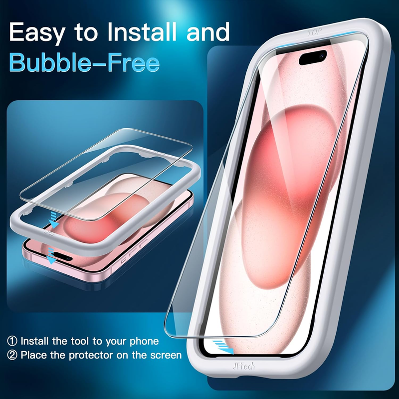 Screen Protector for iPhone 15 6.1-Inch, Bubble Free, Tempered Glass Film with E
