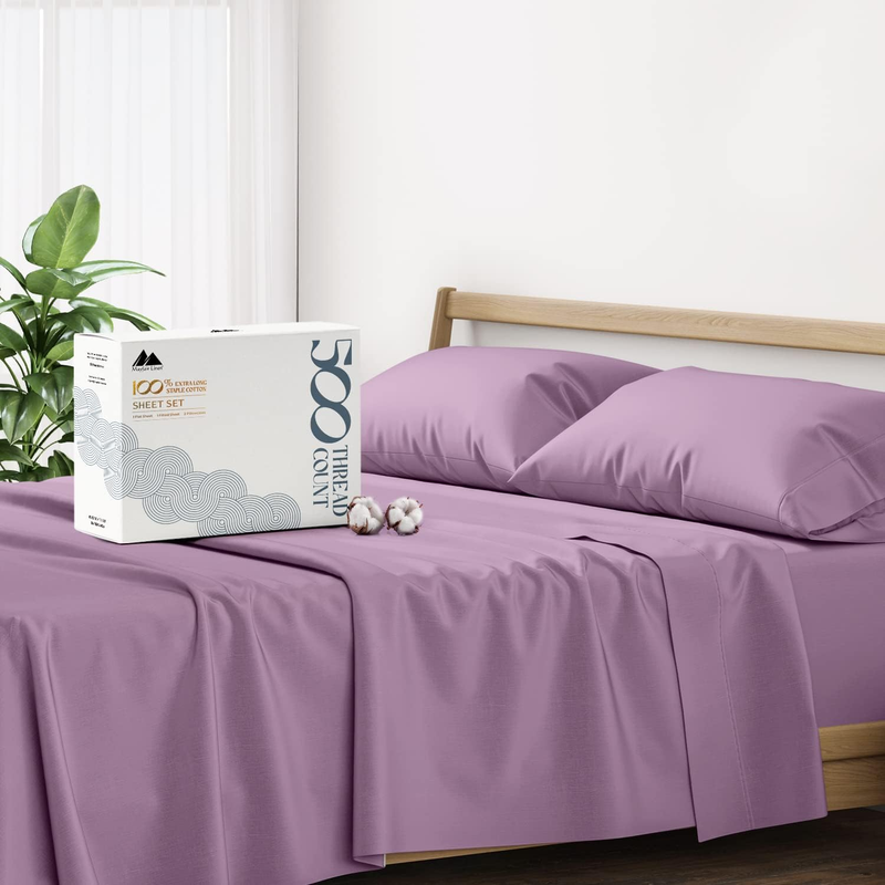100% Cotton Twin Sheet Set - 500 Thread Count Twin Cotton Sheets Sets, 3 PC Twin Sheets, Cooling & Luxury Sateen Sheets for Dorm Rooms & Adults, Deep Pocket Cotton Sheets (Plum)