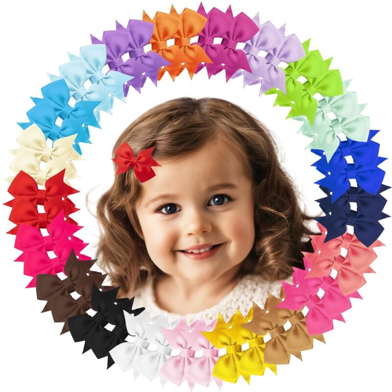 Baby Hair Clips, 42pcs 2" Fully Lined Hair Bows For Girls, Toddler Hair