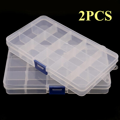 2-32PC Clear Jewelry Box Plastic Bead Storage Craft Container Earrings Organizer