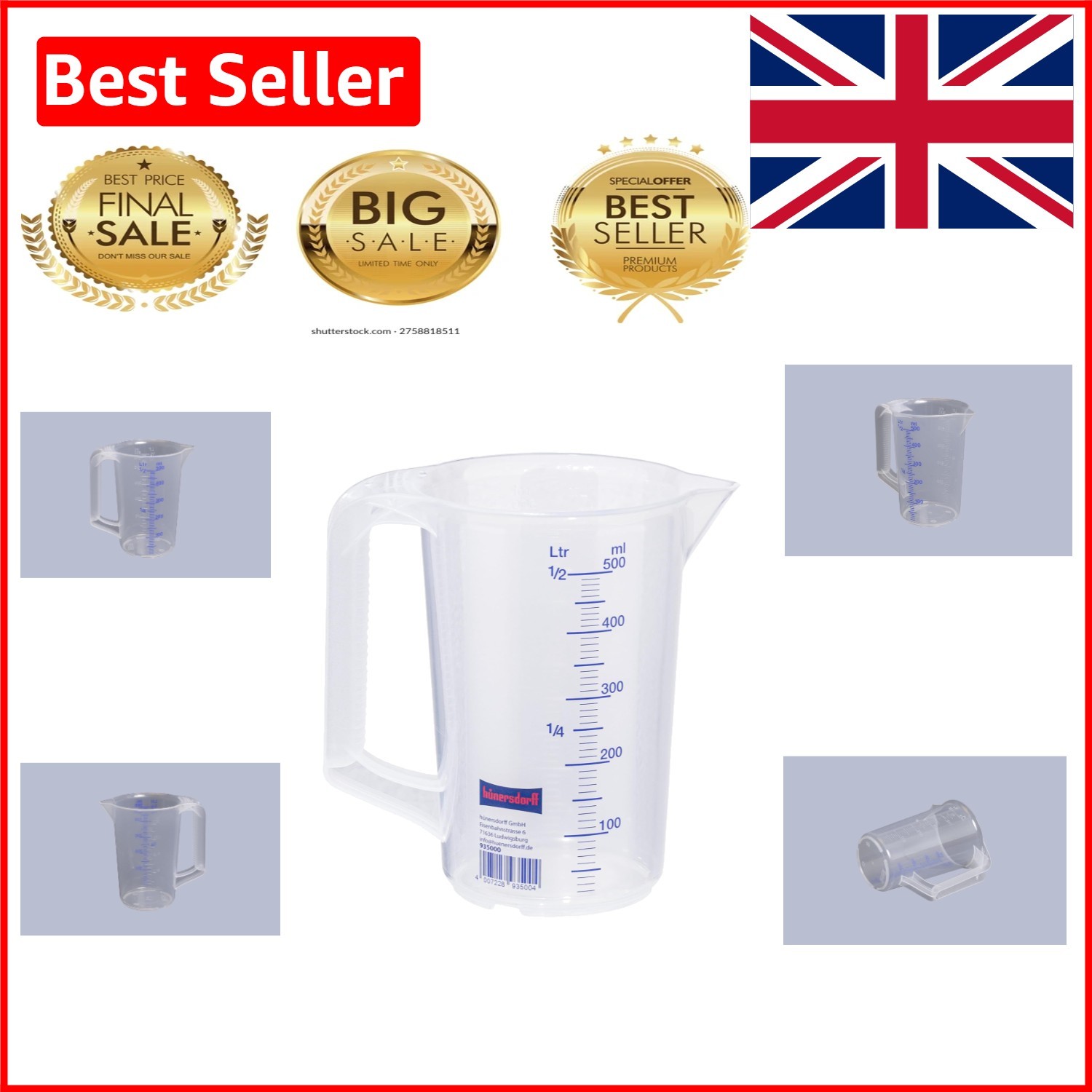 Durable 500ml White/Blue Graduated Can - Ideal for Chemicals & Measurements