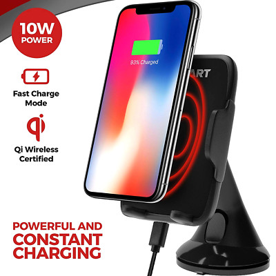 Qi wireless Car Charger Mount Fast 10W iPhone X 8 Plus Samsung Phone Holder NEW