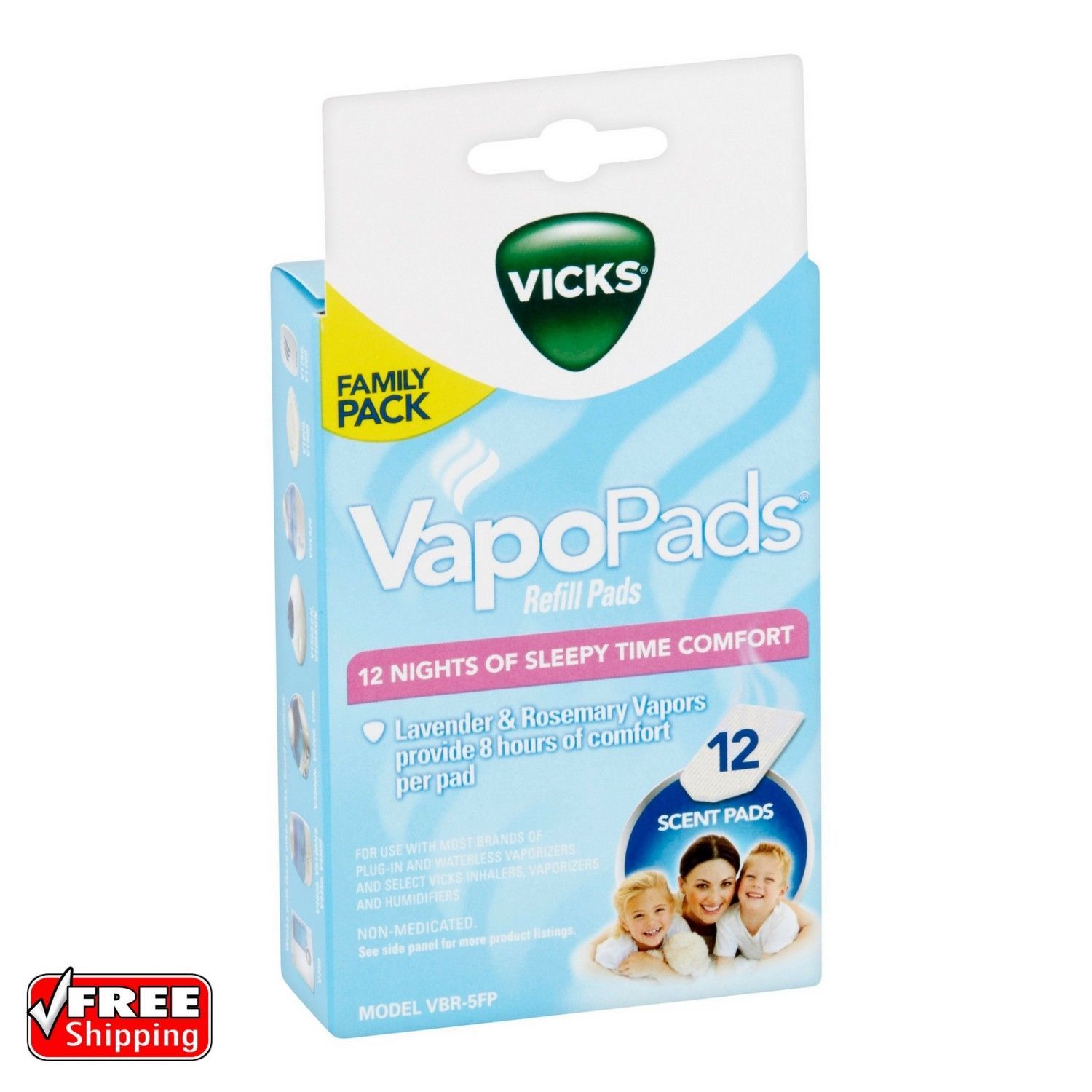 Vicks VapoPads Scent Pads, Soothing Menthol Vapors, Refills, Family Pack - 12 scent pads