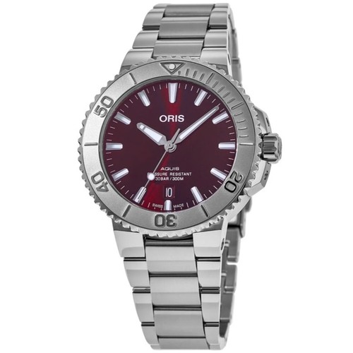 Pre-owned Oris 01 733 7766 4158-07 8 22 05peb Men's Aquis Date Relief Red Dial Automatic