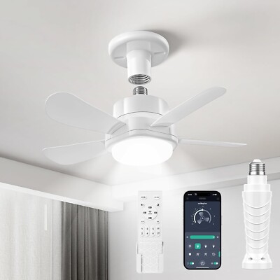 16 Inch Socket Fan Lights with E26/E27 Base: Socket Ceiling Fan w/Remote & App