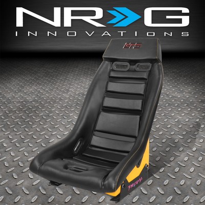 КОВШЕОБРАЗНОЕ ГОНОЧНОЕ СИДЕНЬЕ NRG PRISMA ИЗ ЧЕРНОЙ ВЕГАНСКОЙ КОЖИ GT-S ARCADE ЖЕЛТОГО ЦВЕТА С ФИКСИРОВАННОЙ СПИНКОЙ