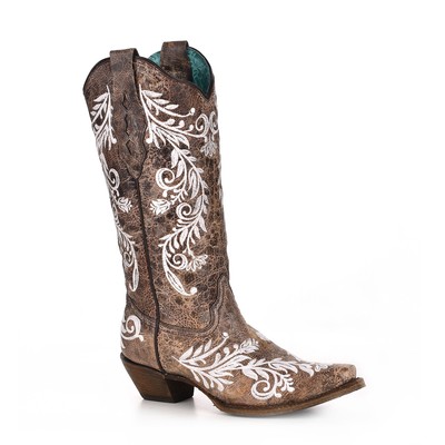 Pre-owned Corral Boots Corral Womens A3753 Brown Leather 13in Glow In The Dark Fashion Boots