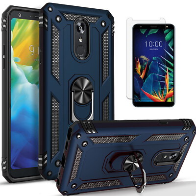 For LG Stylo 5 Case Phone Cover Shockproof Ring Kickstand +Tempered Glass Screen