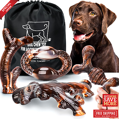 4 Pack Dog Chew Toys for Aggressive Chewers Tough Indestructible