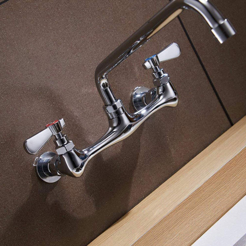 Commercial Kitchen Faucet Wall Mount with 8 Inch Swivel Spout 8" Center Sink 2-H