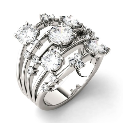 Pre-owned Charles & Colvard 3.15 Ctw Dew Lab-created Moissanite Statement Ring In 14k White Gold