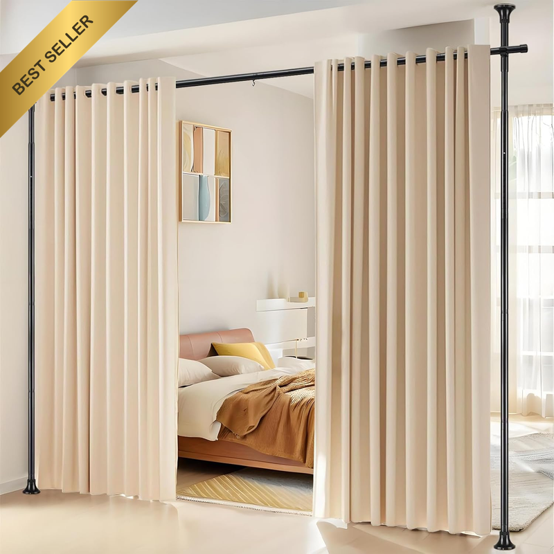 No Drill Adjustable Room Divider Curtain Rod 77-177W Floor to Ceiling