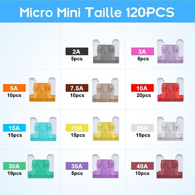 120PCS Micro Mini Car Fuse Kit Fuses Assortment Kit for Car/RV/Truck/Motorcycle