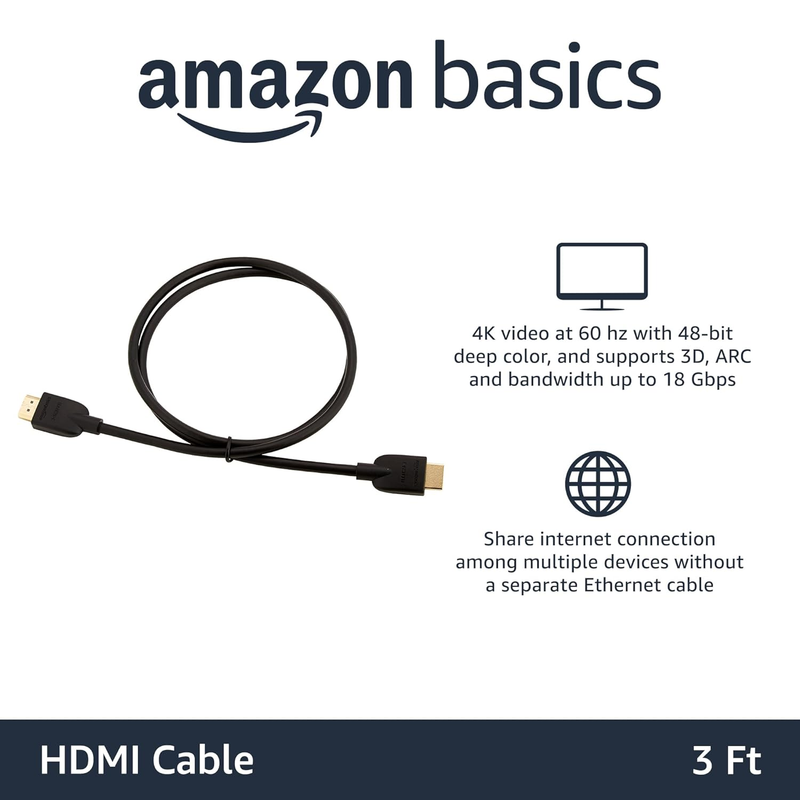 High-Speed HDMI Cable (18Gbps, 4K/60Hz) - 3 Feet, Pack of 3, Black