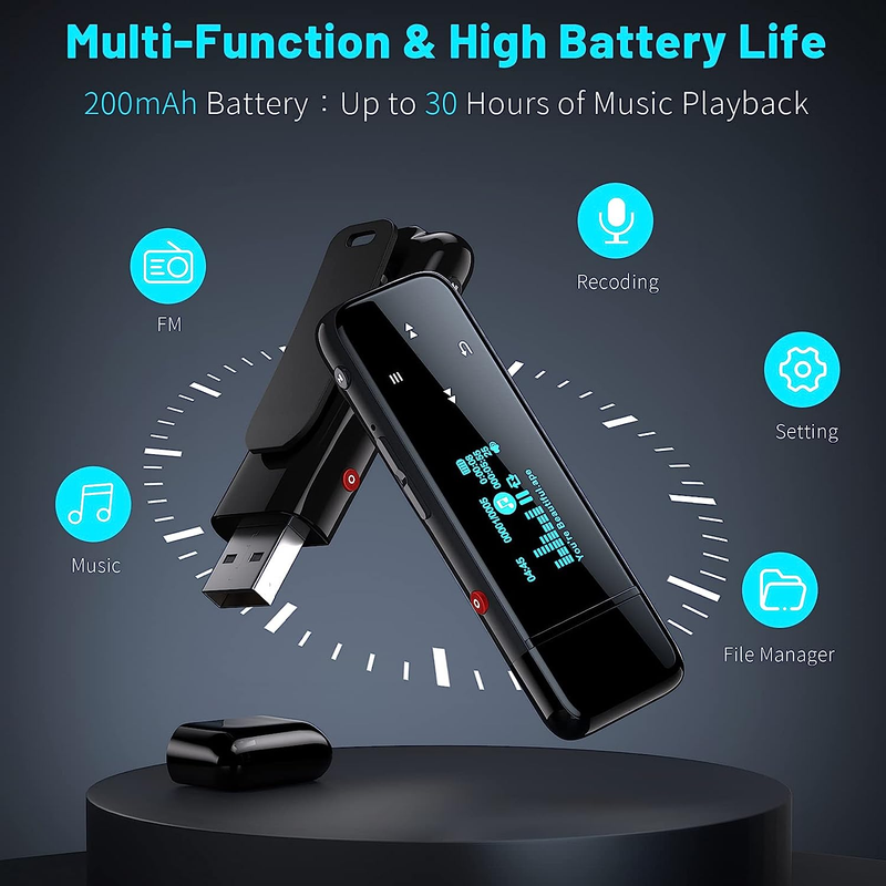 32GB USB MP3 Player with Clip,  Portable Audio Music Player for Sports Running,