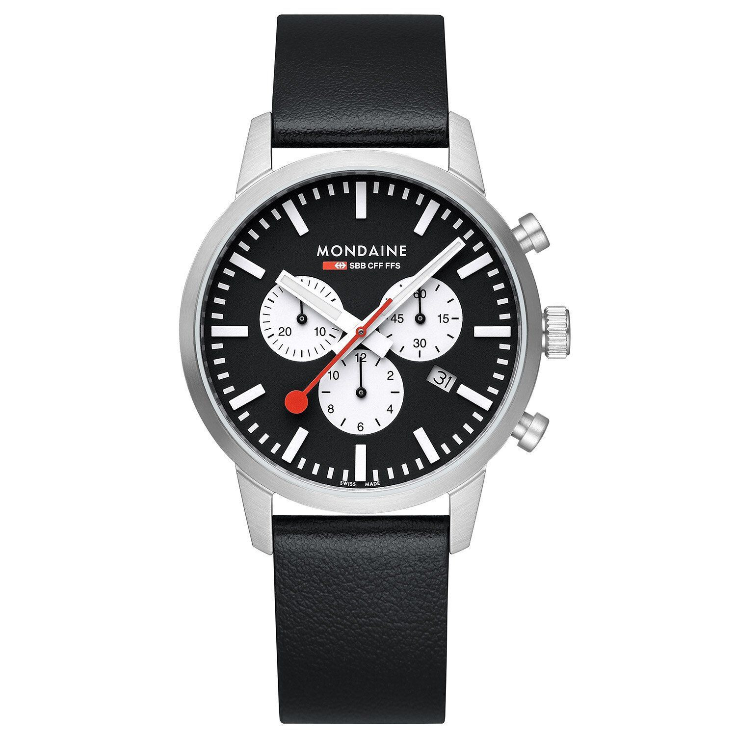 Pre-owned Mondaine Men's Chrono Watch Msd.41420.lbv Sapphire Glass 41mm