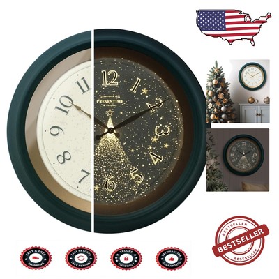 18-Inch LED Wall Clock in Forest Green with Automatic Light Sensor for Decor