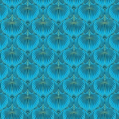 Feather Empress Turquoise With Gold by Chong-A Hwang, Fabric 44'' Wide BTY