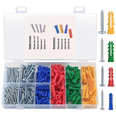265 Pcs Wall Anchors and Screws for Drywall, Pan Head Self Tapping Screws and Ri