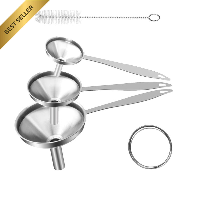 3PCS Stainless Steel Funnels with Long Handle for Bottle Liquid Spice Filling