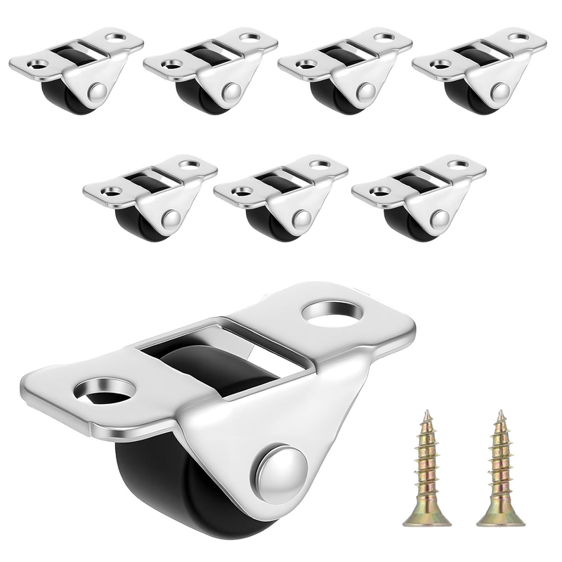 8 Pcs Mini Fixed Caster Wheels, 1/2 Inch Low Profile Silent Bearings Single Dire
