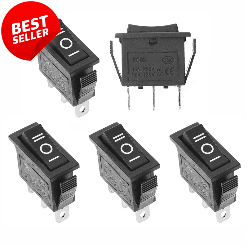 5Pcs Rocker Switch 3 Pin On Off On SPDT 15A 250V 20A 125V KCD3 - US