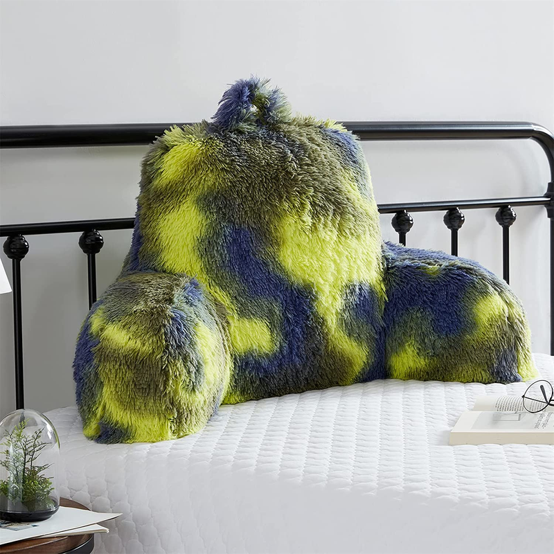 Jillche Bed Fur Reading Pillow W/Unique Camo Design, Fluffy Cozy Bed Rest Pillow