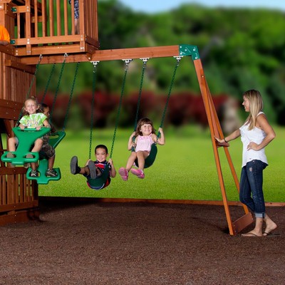 Backyard Discovery Kids Wooden Outdoor Playground Play Swing Set Slide Playset