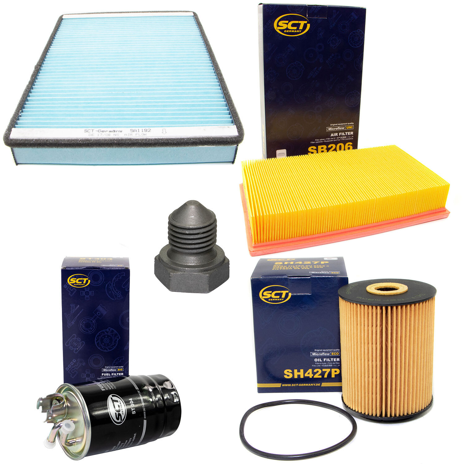 Filter Set Kraftstoff-ÖL-Luft-Innenraum + Ölablassschraube für VW Passat Variant