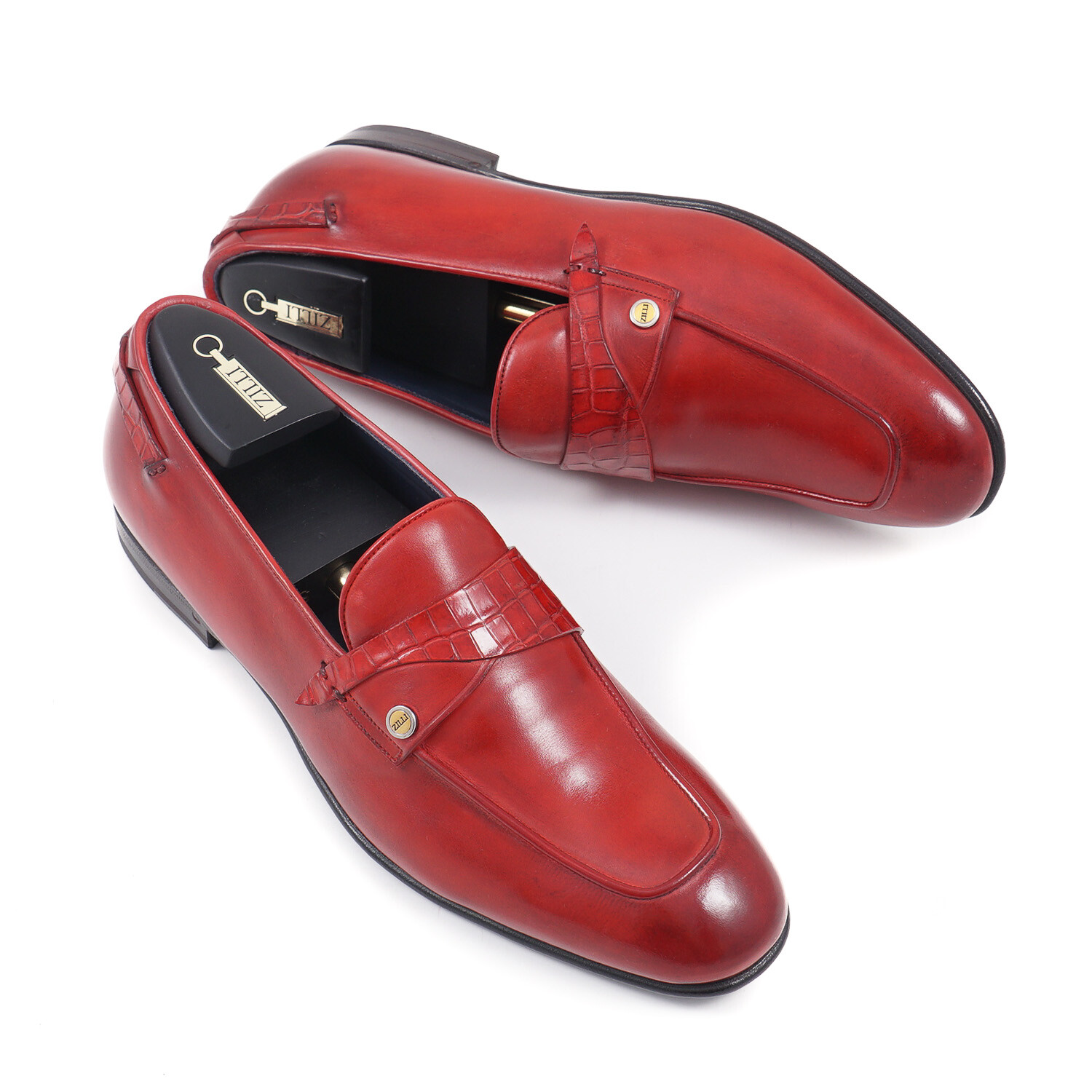 Zilli Cherry Red Calf and Crocodile Leather Loafers US 8 (Eu