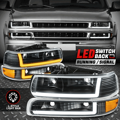 [Switchback Dual L-LED DRL] Для фар Silverado Suburban 99-06 Черный/янтарный
