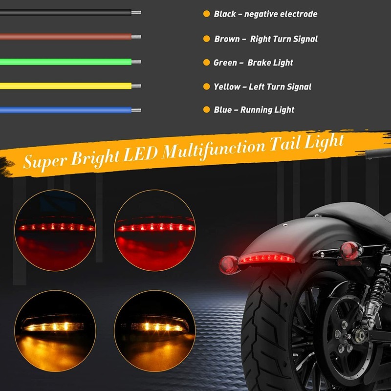 Smoke Black Motorcycle LED Fender Brake Tail Light For Harley
