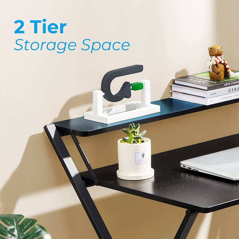 Small Folding Desk No Assembly Required, Fully Unfold 27.3 X 22 Inch 2-Tier Comp