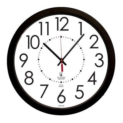 THE CHICAGO LIGHTHOUSE Electric Clock with White Dial, 14-1/2-Inch, Black Fra...