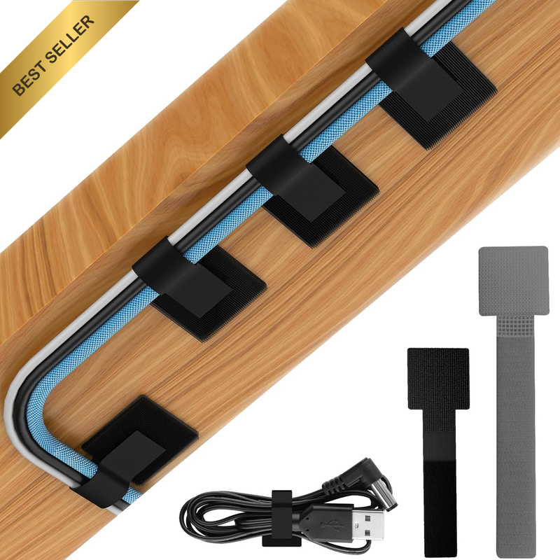 50 PCS Hook and Loop Cable Straps, under Desk Cable Management, Reusable Cable S