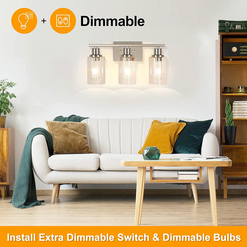 3-Light Bathroom Vanity Light Fixtures, Brushed Nickel Wall Sconce Lighting Mode