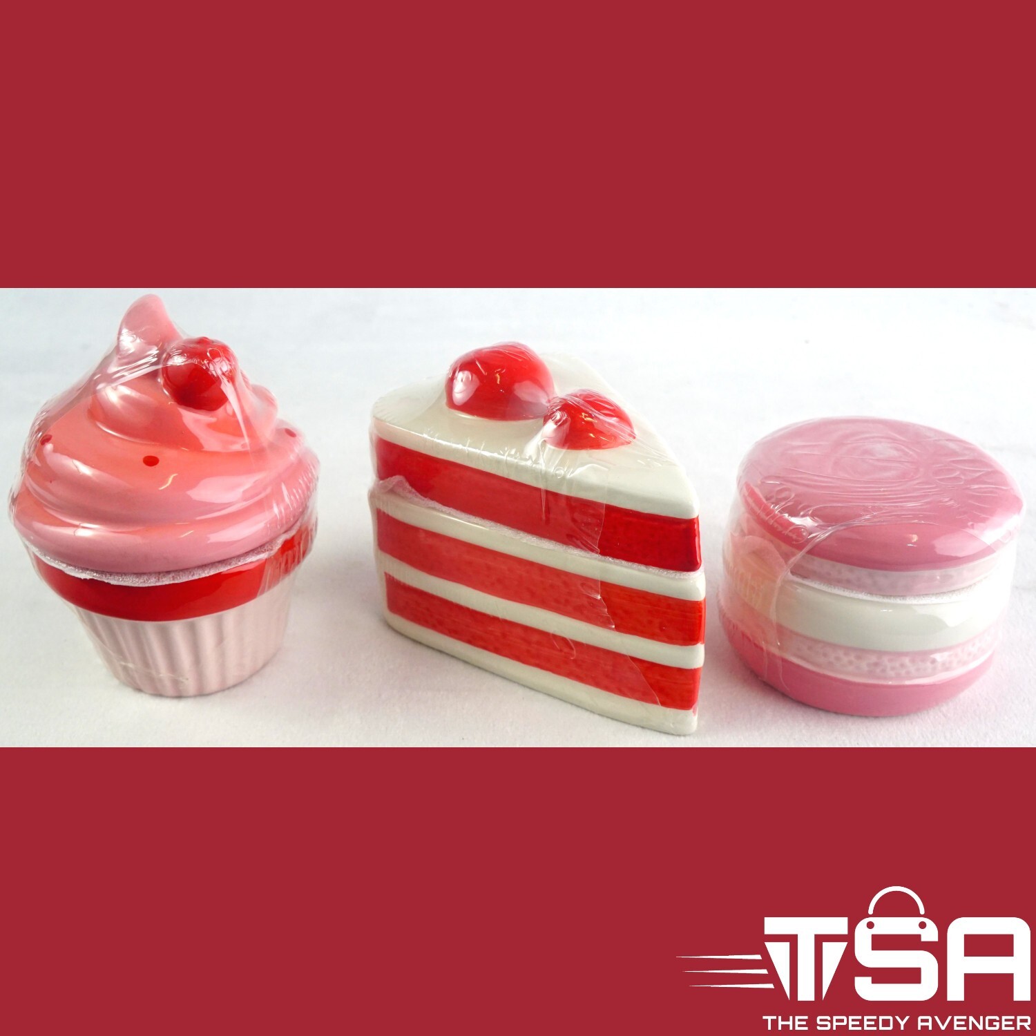 FULL SET OF 3 Valentine's Day Dessert Novelty Ceramic Containers Bullseye