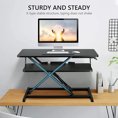 TechOrbits Adjustable Height Wood Gr Adjustable Height Sit Stand Desktop Station
