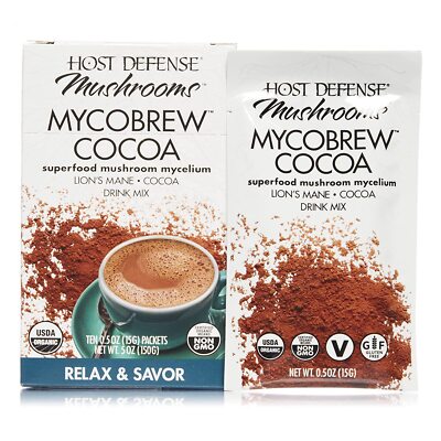 Host Defense - MycoBrew Cocoa - 10 Pack, Superfood Mushroom Mycelium - Lion's Ma