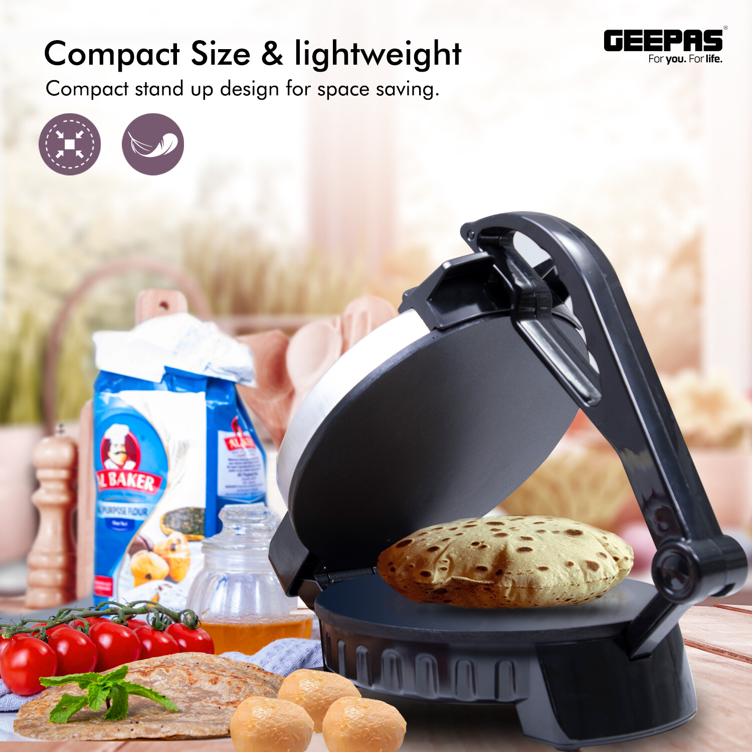 Geepas Electric Chapati Maker Flat Bread Naan Tortilla Fulka Roti Press
