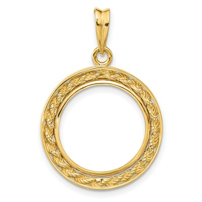 Pre-owned Jewelry Stores Network 1980-now 1/10 oz Krugerrand Prong Set Encased Rope Coin Bezel In 14k Gold