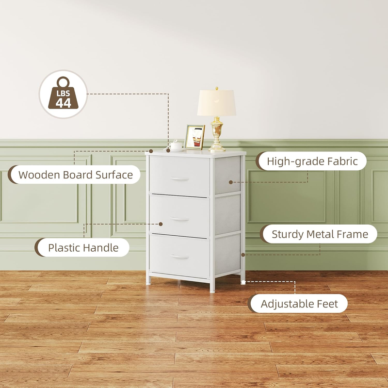 Nightstand, Small Dresser, Bedside Furniture, Night Stand End Table with 3 Stora