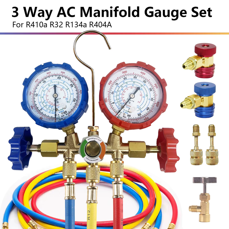 R410a 3 Way AC Diagnostic Manifold Gauge Set for Freon Charging Fits R32 R410a R