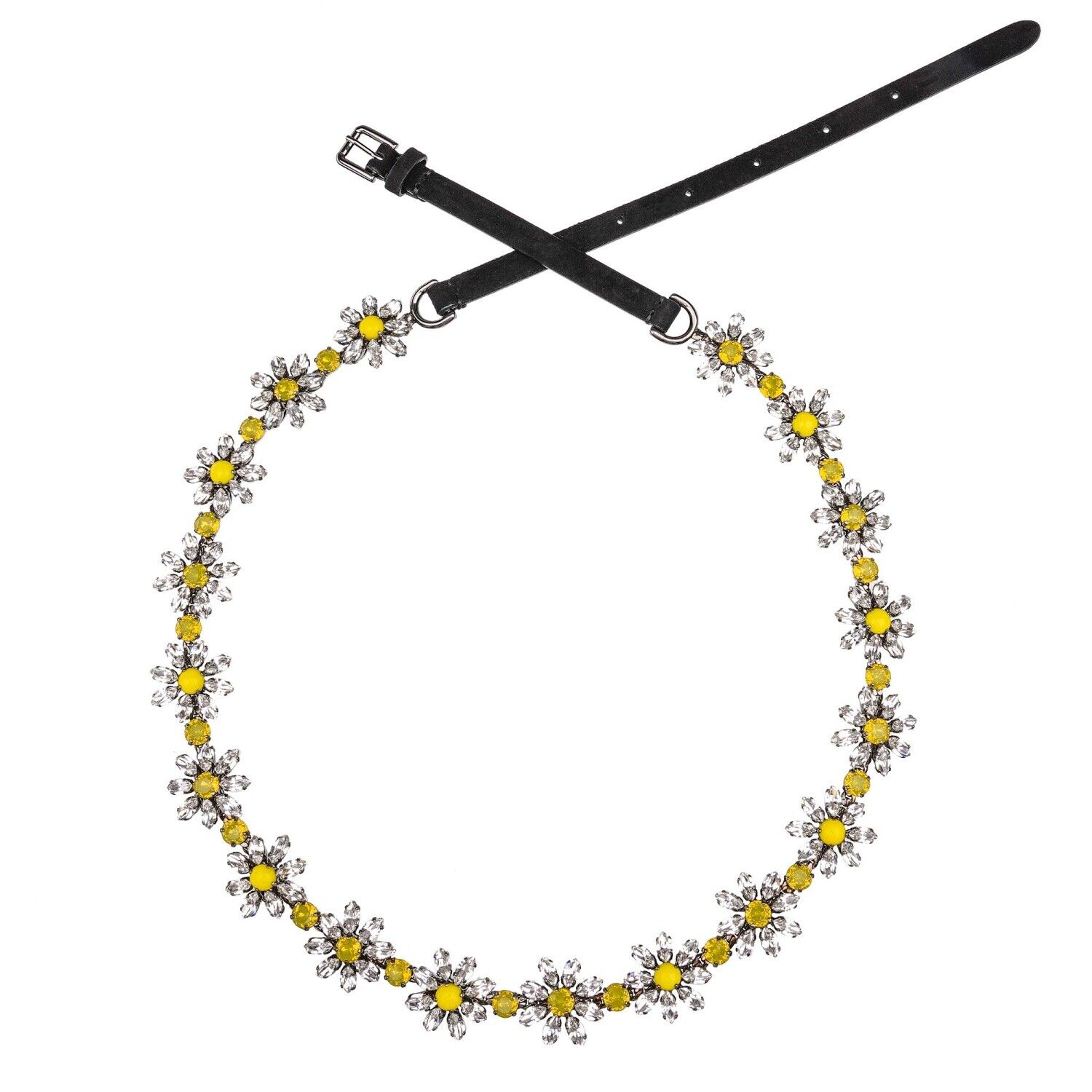 Ремень Dolce & Gabbana Crystals Marguerite Flower Chain Silver Black 09307
