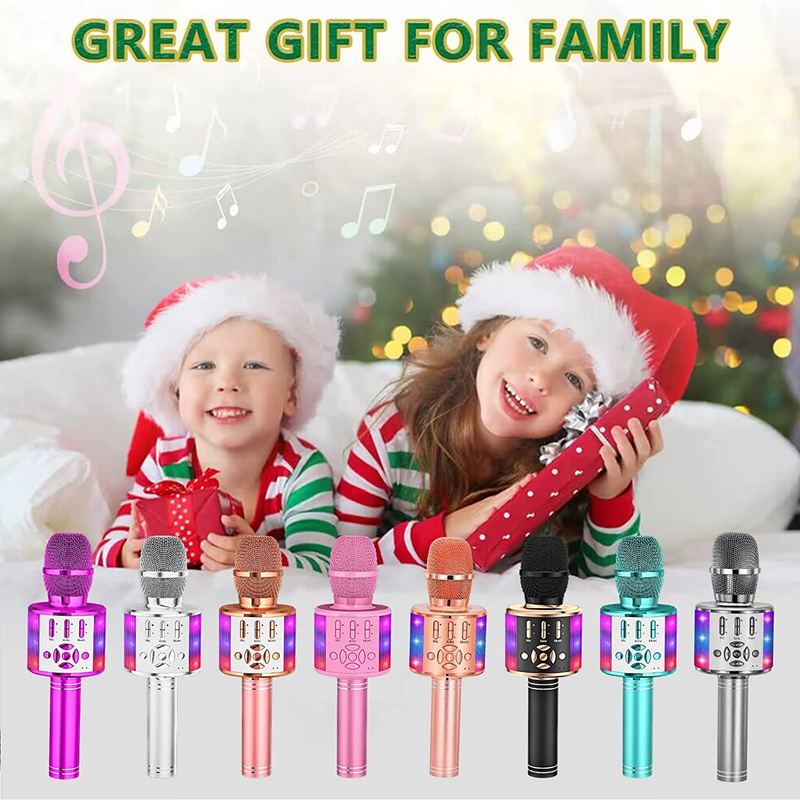Kids Karaoke Microphone Machine Toys for Girls Bluetooth Microphone with LED Lig