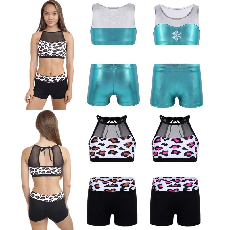 Sport Gym Outfit SwimSuit Girl Kid Gymnastic Ballet Dance Leotard Bra Top+Shorts