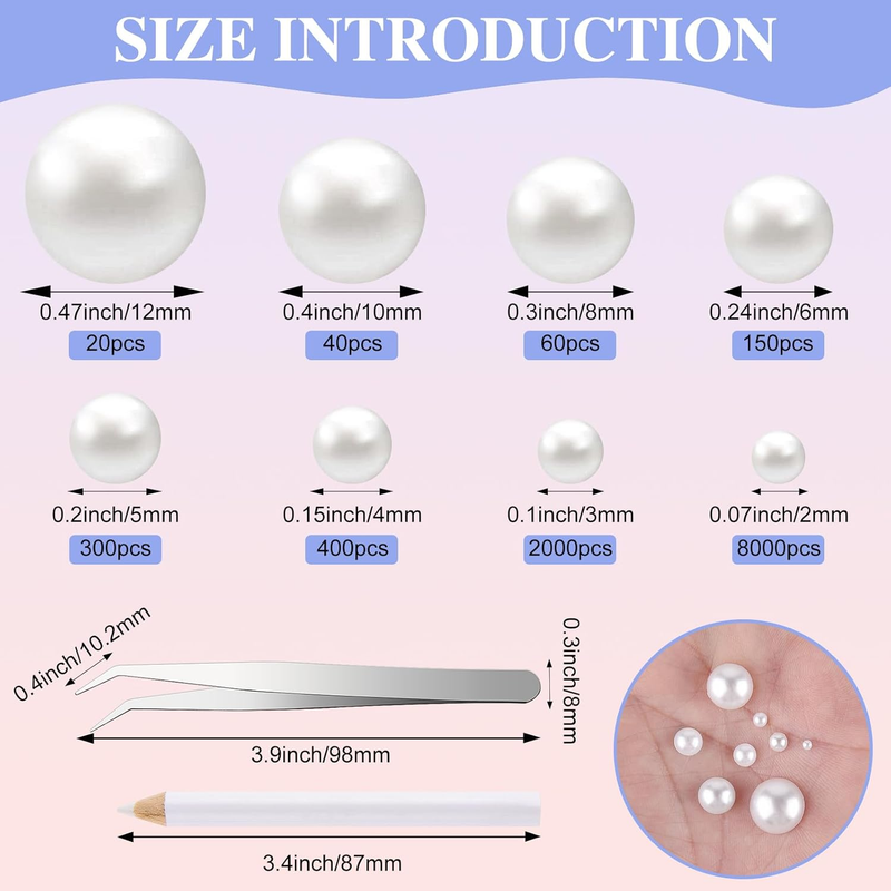 12000 Pcs Flat Back Pearl 8 Sizes Flatback Pearl Beads Half Pearl Bead Half Roun