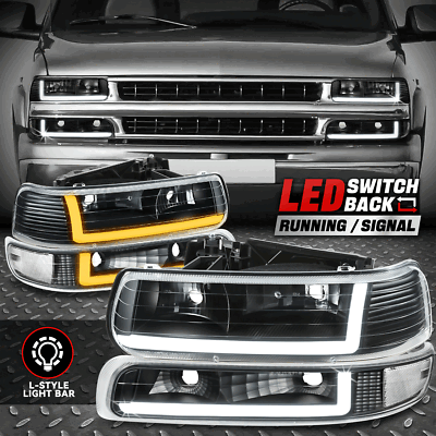 [Switchback Dual L-LED DRL] Для фар Silverado Suburban 99-06 Черный/прозрачный