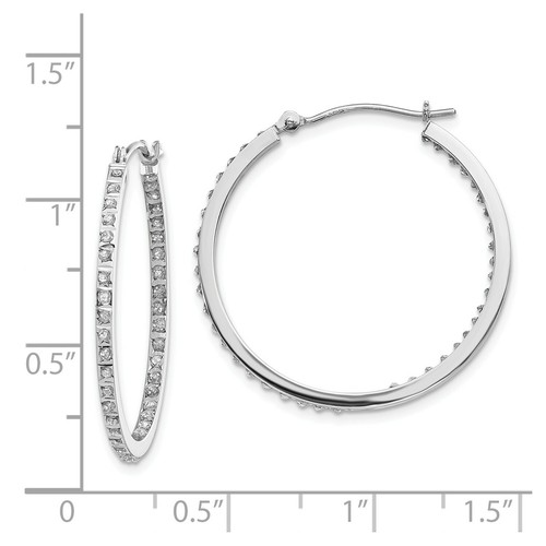 Pre-owned Goldia 14k White Gold Round Diamond Medium 30mm Circle In & Out Hoop Earrings 0.01 Ct.